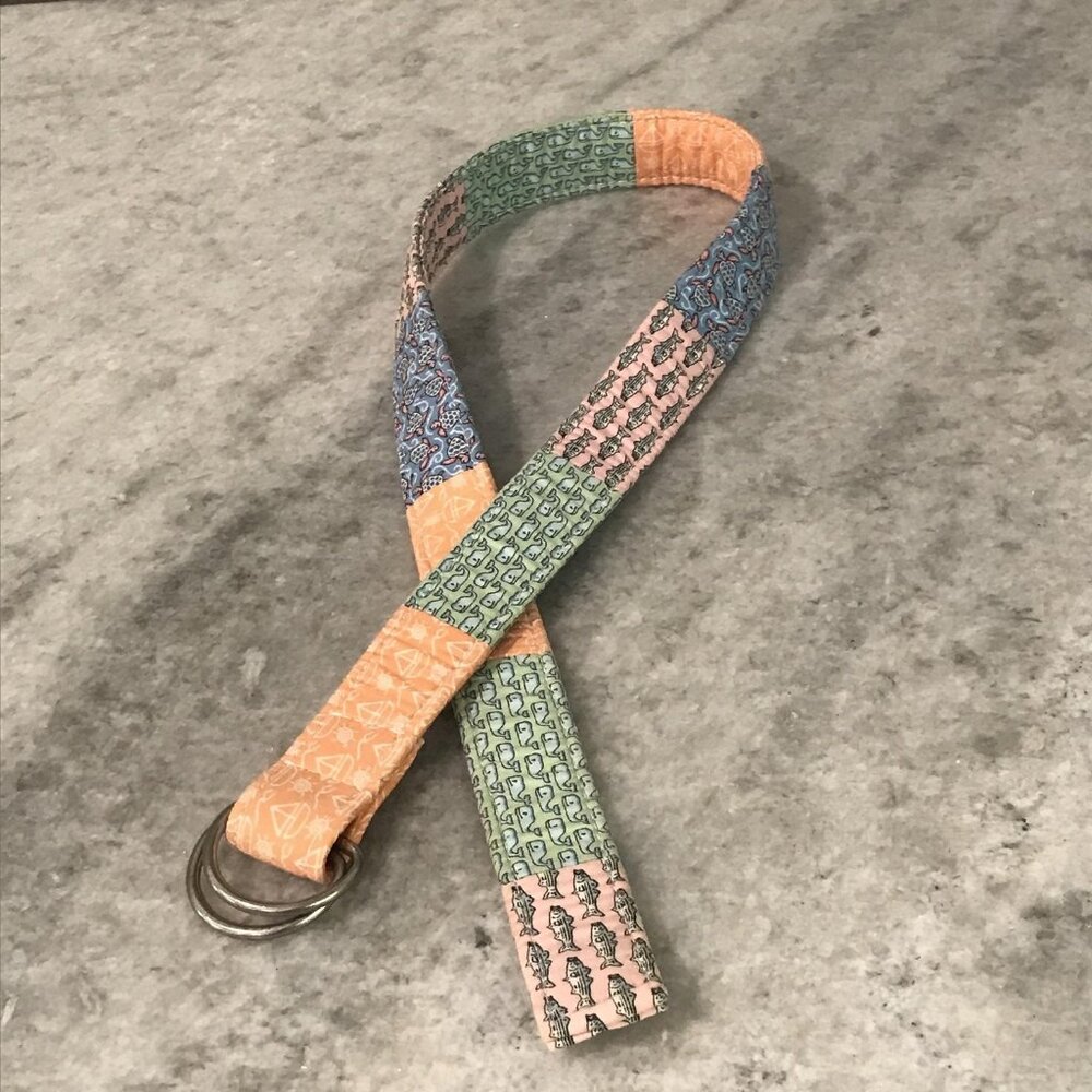 Vineyard Vines Belt Boys 28 Multicolor Patchwork D-Ring Cotton Whales Fish